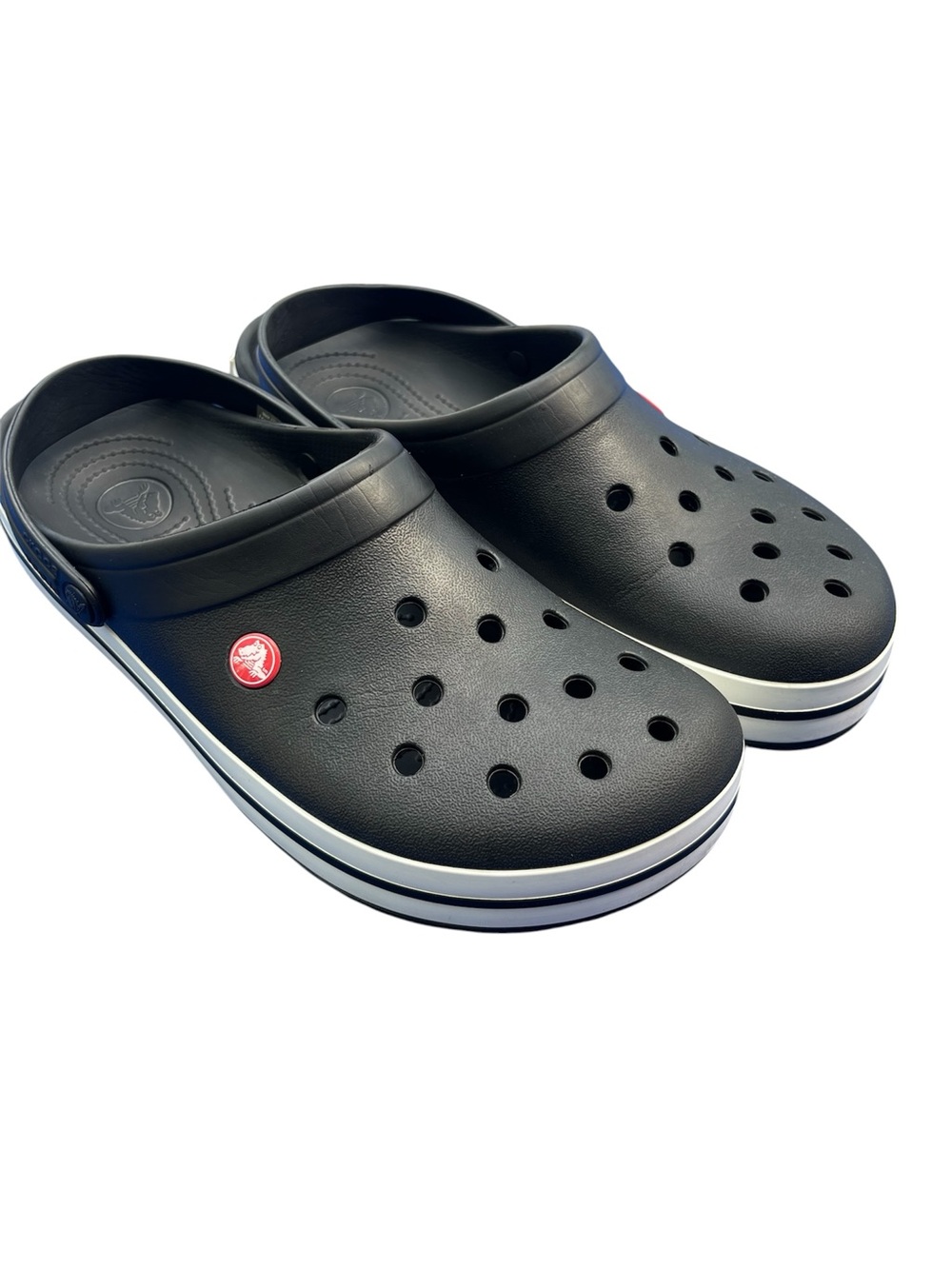 CROCS Crocband Stripe Clog Black White Men’s Size 12 Lightweight Comfort